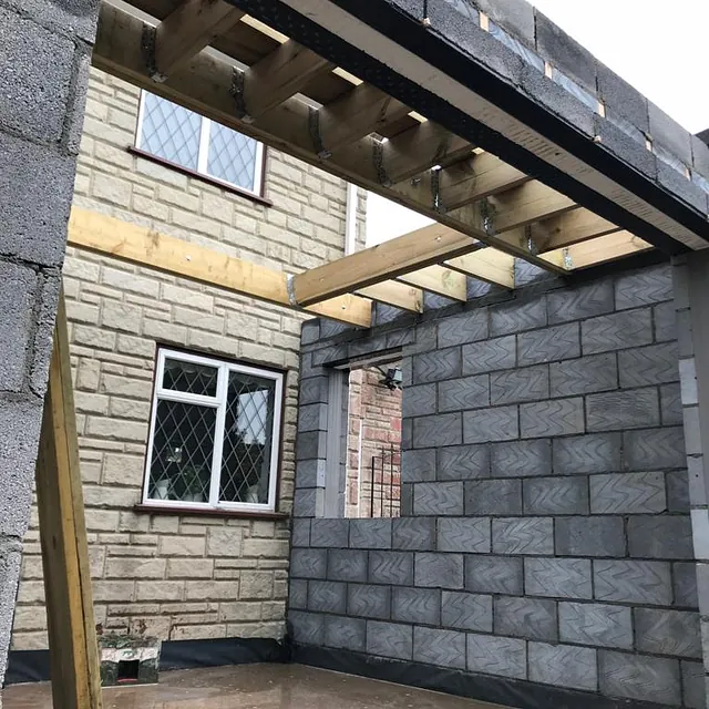 Single storey kitchen extension in Farrington Gurney - bricks laid for kitchen extension